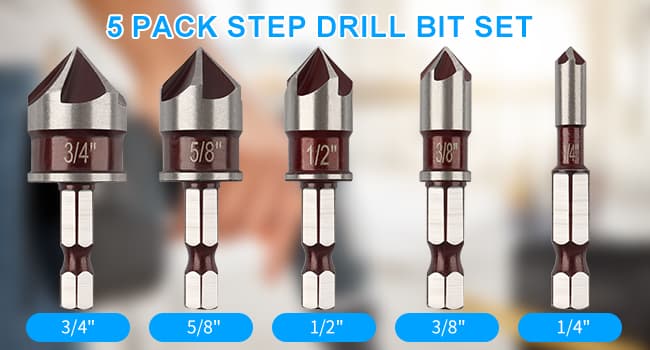 Rocaris 5 Pack Step Drill Bit & 5 Pack Countersink Drill Bit Set, Titanium Coated, 50 Sizes of Step Bit for Metal with Aluminum Case, Multiple Hole Stepped Up Bits for DIY