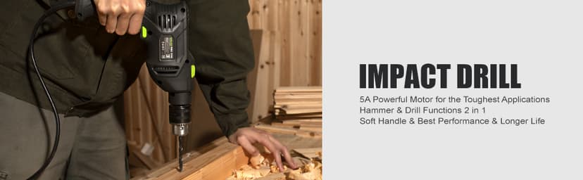 GALAX PRO 5Amp 1/2-inch Hammer Drill with 105pcs Accessories, Variable Speed 0-3000, Hammer and Drill 2 Functions in 1, 360°Rotating Handle, Depth Gauge, Carrying Case Included