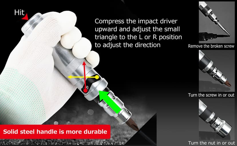 AKM 3/8" Hand Manual Reversible Impact Driver Set Extractor Impact Screwdriver S2 Steel Much More Durable Disengage Rusted Fasteners or Frozen Bolts