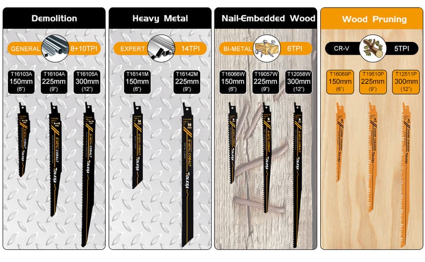 TOLESA Heavy Metal Cutting Reciprocating Saw Blades 6 Inch 14TPI for Pipe, Rebar, Bi-Metal Sabre Saw Blades 5 Pack