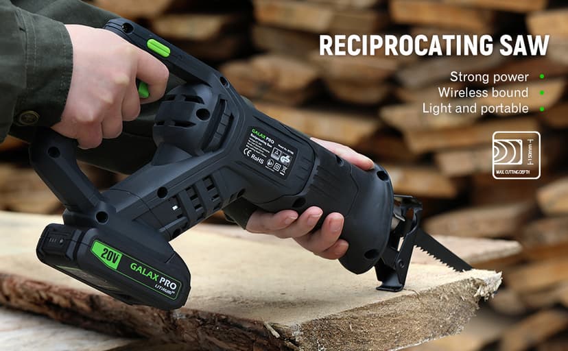 GALAX PRO Cordless Reciprocating Saw with 20V 2.0Ah battery, 0-3000RPM Variable Speed Power Reciprocating Saws with 7/8" Stroke Length,5pcs Zallsaw Blade for thin wooden board, soft metal Cutting