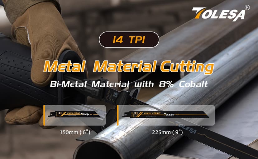 TOLESA Heavy Metal Cutting Reciprocating Saw Blades 6 Inch 14TPI for Pipe, Rebar, Bi-Metal Sabre Saw Blades 5 Pack