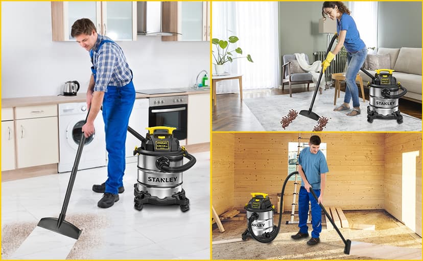 STANLEY SL18116 Wet/Dry Vacuum, 6 Gallon, 4 Horsepower, Stainless Steel Tank, 4.0 HP, Silver+Yellow