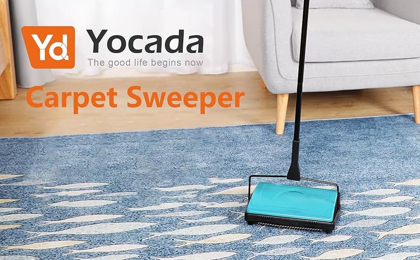Yocada Carpet Sweeper Cleaner for Home Office Low&Undercoat Carpets Rugs Pet Hair Dust Scraps Paper Small Rubbish Cleaning with a Brush Blue