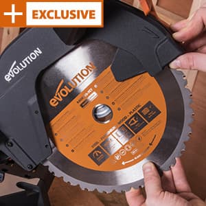 Evolution Power Tools R255SMS+ PLUS 10-Inch Sliding Miter Saw Plus Multi-Material Multi-Purpose Cutting Cuts Metal, Plastic, Wood & More 0˚ - 45˚ Bevel & 50˚ - 50˚ Miter Angles TCT Blade Included