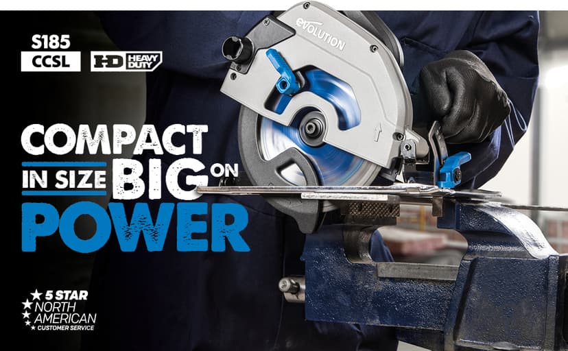 Evolution S185CCSL | 7.25” Metal Cutting Circular Saw | Cuts Steel & More | 7-1/4” TCT Blade Included | 45° Bevel Cuts | Dry-Cut | 15A Corded Power | Accurate, Powerful, Reliable