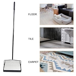 EZ SPARES Quiet Carpet Sweeper,Floor Sweeper with Pig-Bristles,Suitable for Carpet Cleaning Power,Roller Brush Strong,Bristle Sweeper,Great for House,Office,Kitchen,Carpet(Silver)