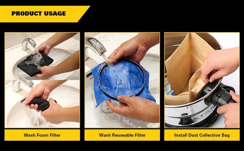 STANLEY SL18116 Wet/Dry Vacuum, 6 Gallon, 4 Horsepower, Stainless Steel Tank, 4.0 HP, Silver+Yellow