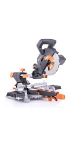 Evolution Power Tools R255SMS+ PLUS 10-Inch Sliding Miter Saw Plus Multi-Material Multi-Purpose Cutting Cuts Metal, Plastic, Wood & More 0˚ - 45˚ Bevel & 50˚ - 50˚ Miter Angles TCT Blade Included