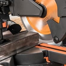 Evolution Power Tools R255SMS+ PLUS 10-Inch Sliding Miter Saw Plus Multi-Material Multi-Purpose Cutting Cuts Metal, Plastic, Wood & More 0˚ - 45˚ Bevel & 50˚ - 50˚ Miter Angles TCT Blade Included