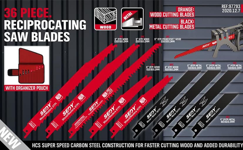 36-Piece Ultimate Reciprocating Saw Blade Set - Premium Saw Blades, Durable Wood & Metal Cutting Blades with Storage Pouch, Long-Lasting Pruning Blades