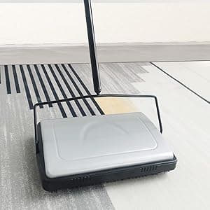 EZ SPARES Quiet Carpet Sweeper,Floor Sweeper with Pig-Bristles,Suitable for Carpet Cleaning Power,Roller Brush Strong,Bristle Sweeper,Great for House,Office,Kitchen,Carpet(Silver)