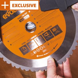 Evolution Power Tools R255SMS-DB+ 10-Inch Dual Bevel Sliding Miter Saw Multi-Material, Multipurpose Cutting Cuts Metal, Plastic, Wood 45˚-45˚ Double Bevel & 50˚-50˚ Miter TCT Blade Included
