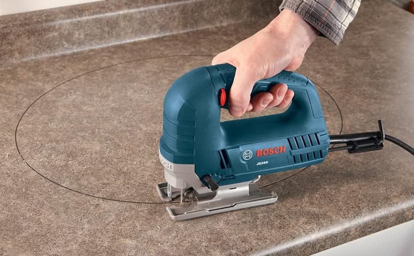 BOSCH JS260 Top-Handle Jig Saw - 6.0 Amp Motor, Variable Speed Control, Low-Vibration Plunging Design, Toolless Blade Change System - Ideal for Accurate and Smooth Cutting