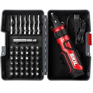 SKIL Rechargeable 4V Cordless Screwdriver with Circuit Sensor Technology Includes 45pcs Bit Set, USB Charging Cable, Carrying Case - SD561204