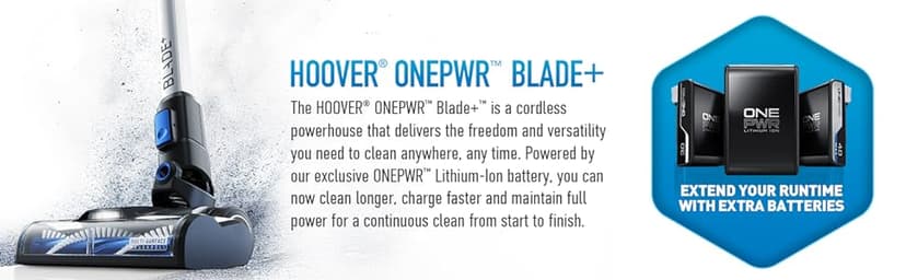 Hoover ONEPWR Blade+ Cordless Stick Vacuum Cleaner, Lightweight Stick Vac, Versatile Cleaning Capabilities, Two-Speed Power Control, Captures 99% of Particles, Cordless Vacuum Cleaners for Home Use