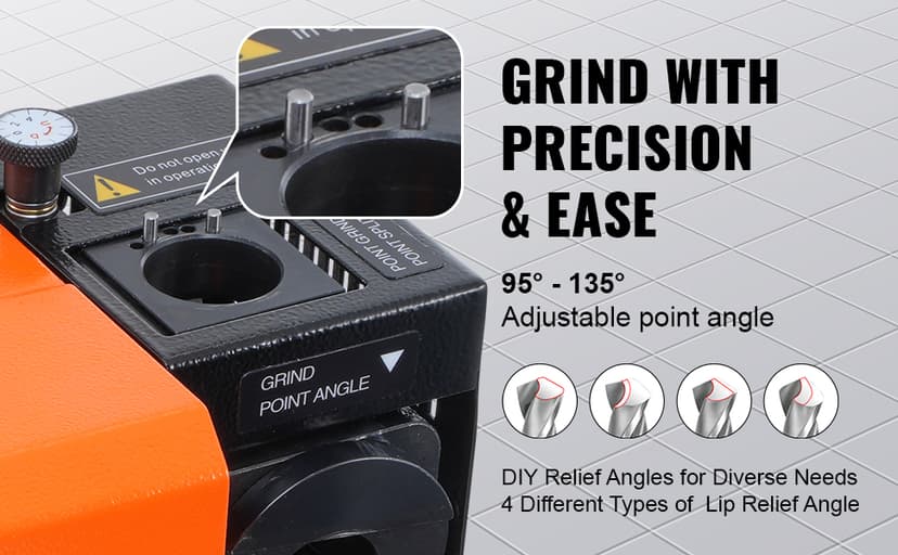 VEVOR Drill Bits Sharpener, 3-13mm Drill Bits Grinder Sharpener, Lip Relief Angle & 95°-135° Point Angle Adjustable Drill Bit Re-Sharpener, Portable Sharpening Machine with 11 Collets, CBN & SDC Wheel