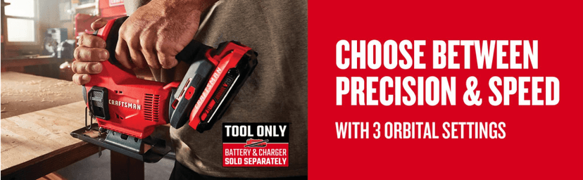 CRAFTSMAN V20 Cordless Jig Saw, 3 Orbital Settings, Up to 2,500 SPM, Bare Tool Only (CMCS600B)