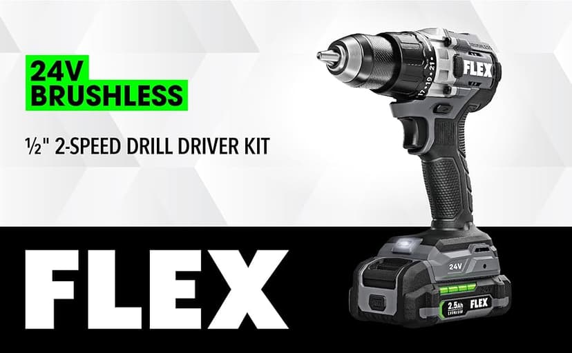 FLEX 24V Brushless Cordless 1/2-Inch 750 In-Lbs Torque 2-Speed Drill Driver Kit with (2) 2.5Ah Lithium Battery and 160W Fast Charger - FX1151-2A