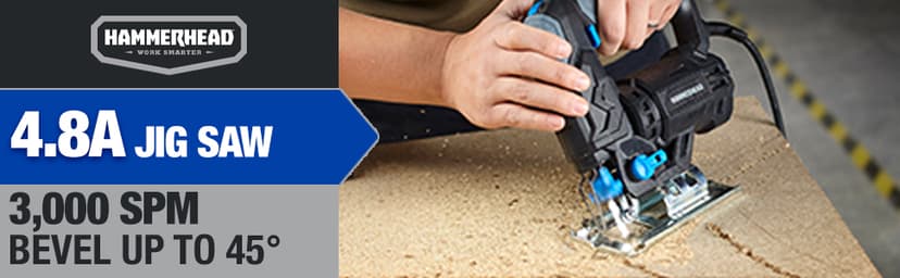 Hammerhead 4.8-Amp 3/4 Inch Jig Saw with 2pcs Wood Cutting Blades, Variable Speed and Orbital Function - HAJS048