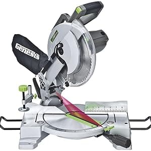 Genesis GMS1015LC 15-Amp 10-Inch Compound Miter Saw with Laser Guide and 9 Positive Miter Stops , Gray