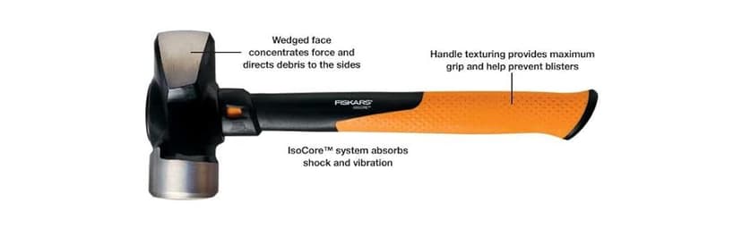 Fiskars Pro IsoCore 3 lb Club Hammer (11") - Drilling Hammer with Wedged Demolition and Driving Face, Shock-Absorbing Grip - Construction and Home Improvement Tools
