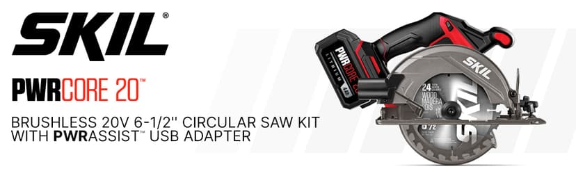 SKIL PWR CORE 20 Brushless 20V 6-1/2'' Circular Saw Kit, Includes 4.0 Ah Battery, PWR ASSIST UBS Adapter AND PWR JUMP Chargers - CR5413-1A