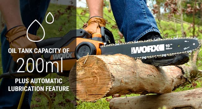 Worx WG304.2 Saw 18-Inch 15.0 Amp Electric Chainsaw with Auto-Tension, Chain Brake