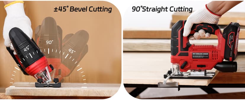 Jig Saw - 20V Cordless Jigsaw with Battery and Charger 2700 SPM Rechargeable Jigsaw with 10pcs Cutting Blades Bevel Angle (±45°) Variable Speed and 4 Orbital Function for Straight/Curve/Circle Cutting