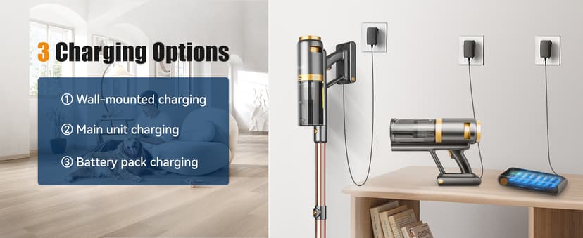 E.LUO Cordless Vacuum Cleaner 350W/≥24KPA Powerful Stick Vacuum with Led Screen Max 60 Mins Runtime Vacuum Cleaner with Rechargeable 2500 mAh Battery for Home Hard Floor Carpet Car Pet