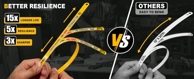 KATA Hacksaw, Compact Hand Operating Hack Saw with 10 Inch Aluminum Frame and 2 Piece Extra Flexible Bi-Metal HSS Blades, Suitable for Wood and Metal (Mini Hacksaw)