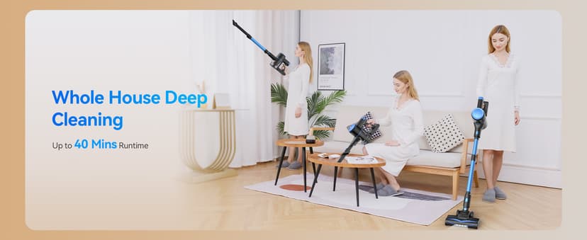 N8 Cordless Vacuum Cleaner, Lightweight Stick Vacuum with Powerful Suction, 2200mAh Battery, 40 Mins Runtime, Self-Standing, Rechargeable Vacuum Cleaners for Home Hardwood Floor Carpet Pet Hair