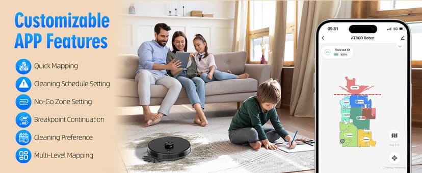 3-in-1 Robot Vacuum and Mop Combo, Self Emptying Station for 60 Days, Robotic Vacuum Cleaner with LiDAR Navigation & Max Strong 5000Pa Suction, 2.4G WiFi/Alexa/App Control, Self-Charging Base