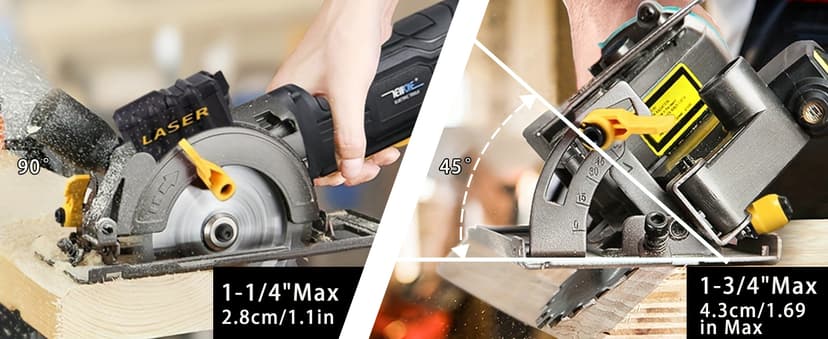 Mini Circular Saw,NEWONE 4.5Amp Electric Circular Saw with 6 Saw Blades,3500RPM,Max Cutting Depth 1-11/16"(90°), 1-1/8"(45°),Circular Saw With Laser for Wood, Soft Metal, Tile and Plastic Cuts
