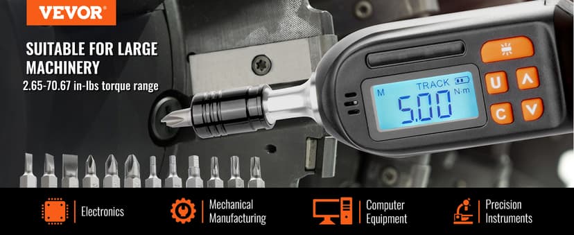 VEVOR Digital Torque Screwdriver, 1/4" Drive Screwdriver Torque Wrench, Electrician Torque Screwdriver with LCD, 2.65-70.67 in-lbs Torque Range, 0.01 N.m Increment Torque Screwdriver with Bits & Case