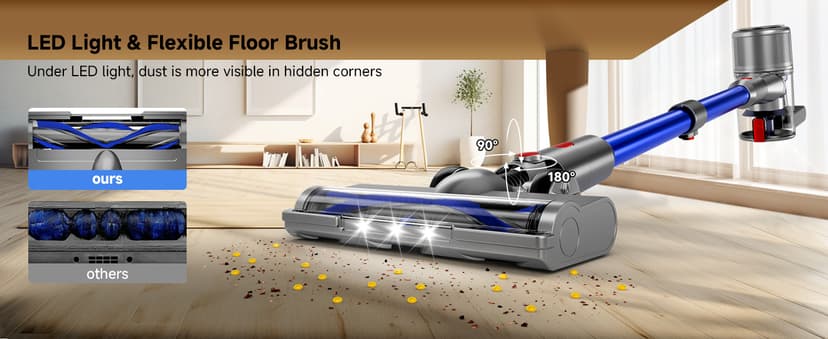 Cordless Vacuum Cleaner, 8 in 1 Powerful Stick Vacuum with 50Mins Rechargeable Battery, Vacuum Cleaners for Home Anti-Tangled Lightweight Handheld Vacuum for Hardwood Floor, Carpets, Pet Hair, Blue