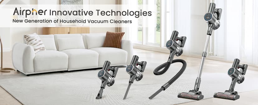 Cordless Vacuum Cleaner, 350W 35KPA 100Mins Runtime Powerful Stick Vacuum for home with Self-Standing, Touch Screen, Rechargeable Handheld Vacuum for Home/Pet Hair/Carpets/Hard Floors(2 Batteries)