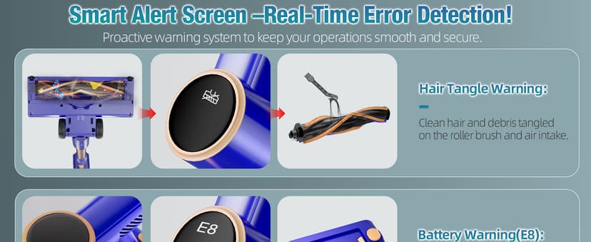 Cordless Vacuum Cleaner, 180° Bendable Wand Stick Vacuum Cleaners with Touch Screen, 8-in-1 Vacuum with Lightweight Rechargeable Battery, Longlasting Runtime for Home Hard Floor Low-Pile Carpet