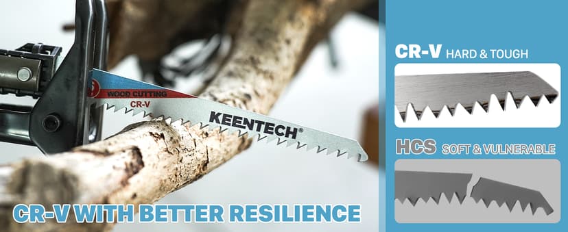 KEENTECH 6 Inch Cr-V Reciprocating Saw Blade 5-Pack for Cutting Wood, Engineered Wood, PVC Piping, Drywall, 6 TPI Fleam Ground Teeth, Compatible with Milwaukee Sawzall and Other Reciprocating Saws