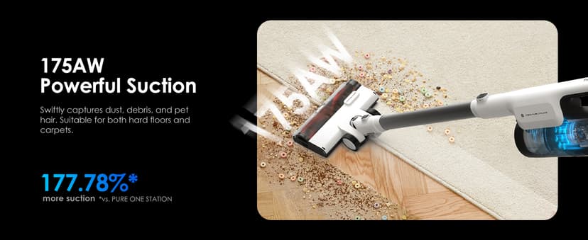 Tineco Pure ONE Station 5 Cordless Smart Vacuum with 2.5L Auto Dust Base, Full-Path Self-Cleaning, 175W Suction, ZeroTangle Tech, iLoop Smart Sensor, Suitbale for Hard Floor & Carpet