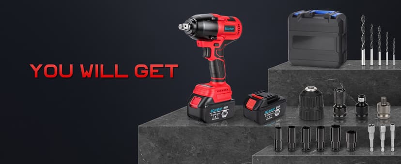 Cordless Impact Wrench, 1106 FT-lbs 1500Nm Brushless Impact Gun 1/2", 18V 2 * 5.0 Ah Multifunction Power Impact Driver for Home Car Truck Mower