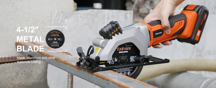 Mini Circular Saw, 20V 3400RPM Professional Cordless Circular Saw, Adjustable Angle and Depth,Max Cutting Depth 1-2/3"(90°), 1-1/8"(45°), Laser Guide, Rip Guide