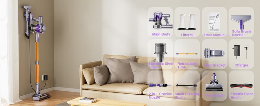 Cordless Vacuum Cleaner, 450W 40Kpa Powerful Stick Vacuum, Up to 50Mins Rechargeable Battery, Vacuum Cleaners for Home Anti-Tangled Lightweight Handheld for Hardwood Floor, Carpets, Pet Hair