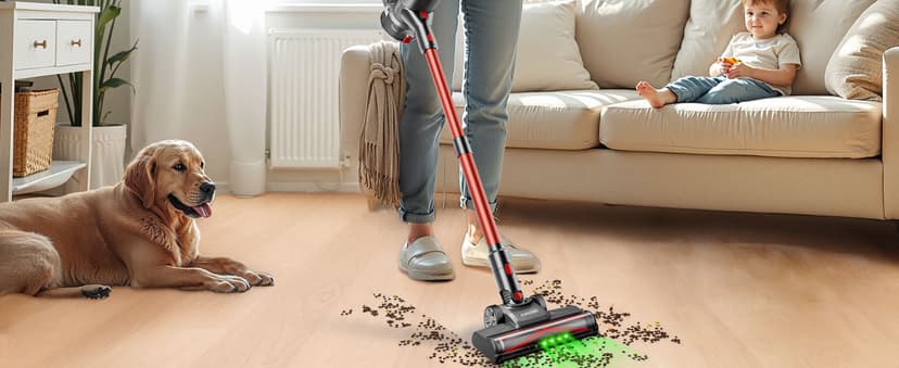 Cordless Vacuum Cleaner, 500W/40Kpa Stick Vacuum with 45Mins Runtime, Self-Standing Vacuum Cleaners for Home, Anti-Tangle, 1.5L Dust Cup, Rechargeable Vacuum for Hardwood Floor Carpet Pet Hair