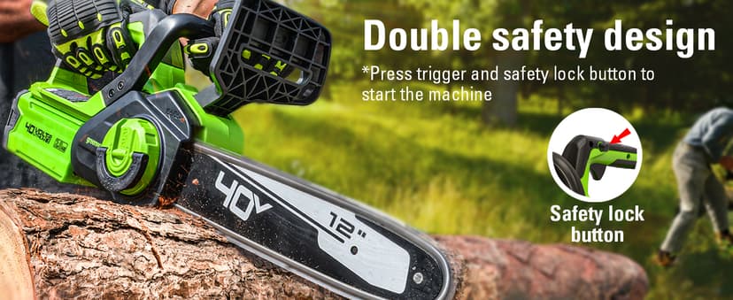 Greenworks 40V 12" Cordless Compact Chainsaw (Great For Storm Clean-Up, Pruning, and Camping), 2.0Ah Battery and Charger Included