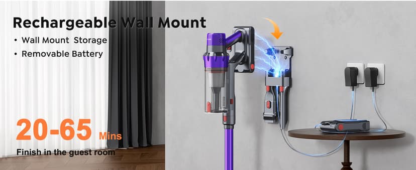 Cordless Vacuum Cleaner, 550W 45KPA 60 Mins Runtime Vacuum Cleaners for Home, Stick Vacuum with Self-Standing, Wall Mount Charging and Intelligent Auto Mode, Handheld Vacuum for Pet Hair/Carpet/Floor