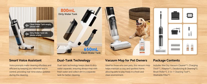IMAGIC M3 Wet Dry Vacuum Cleaner, Cordless Vacuum Mop All in One for Hard Floors, Lightweight Floor Cleaner for Sticky Messes with Edge Cleaning, Self-Cleaning and Hot Air Drying, White