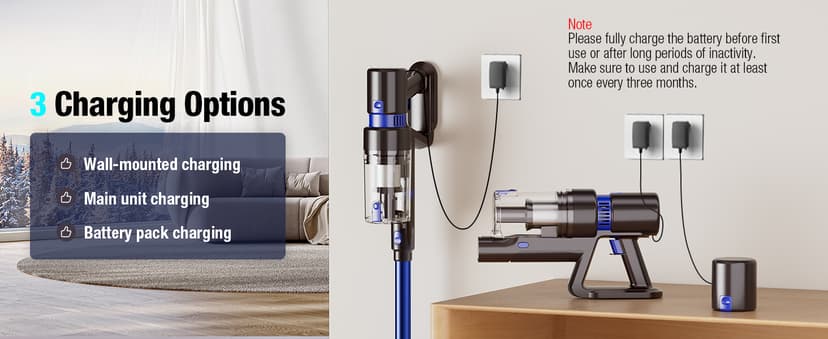 Cordless Vacuum Cleaner, 550W 45KPA 45Min Vacuum Cleaners for Home, Self-Standing Stick Vacuum with Touch Screen, 3 Power Modes, Rechargeable Battery, Handheld Vacuum for Pet Hair/Carpet/Floor