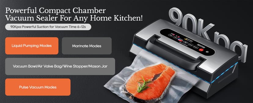 Upgraded Vacuum Sealer for Liquid, SEATAO 90Kpa Vacuum Sealer Machine for Dry/Moist/Liquid Food, Easy-Lock Handle, Double Heat Seal, Built-in Cutter and Bag Storage & Removable Drip Tray