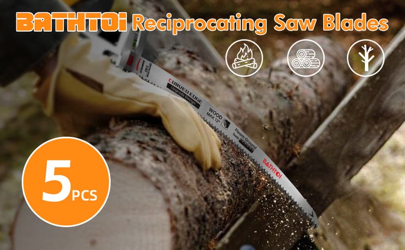 Sawzall Blades for Cutting Trees, 5 Pack 15 Inch 6 Tpi Japanese Teeth Reciprocating Saw Blades, Cr-V Wood Cutting and Tree Trimming Blades with Curved Edge and Fleam-Ground Teeth
